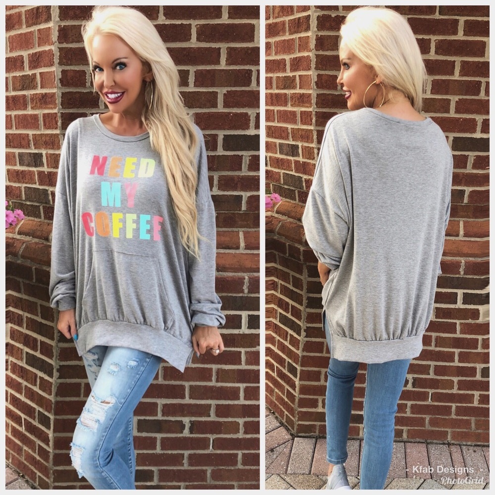 🛍LAST 1! French Terry Coffee Pocket Sweatshirt - Picture 5 of 6